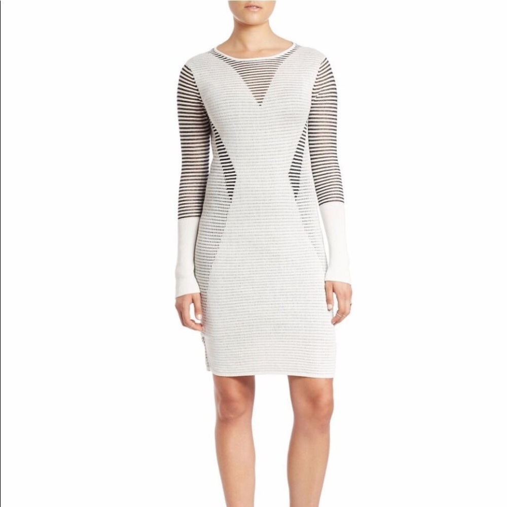 Rachel Roy Black & White Striped Long Sleeve Dress